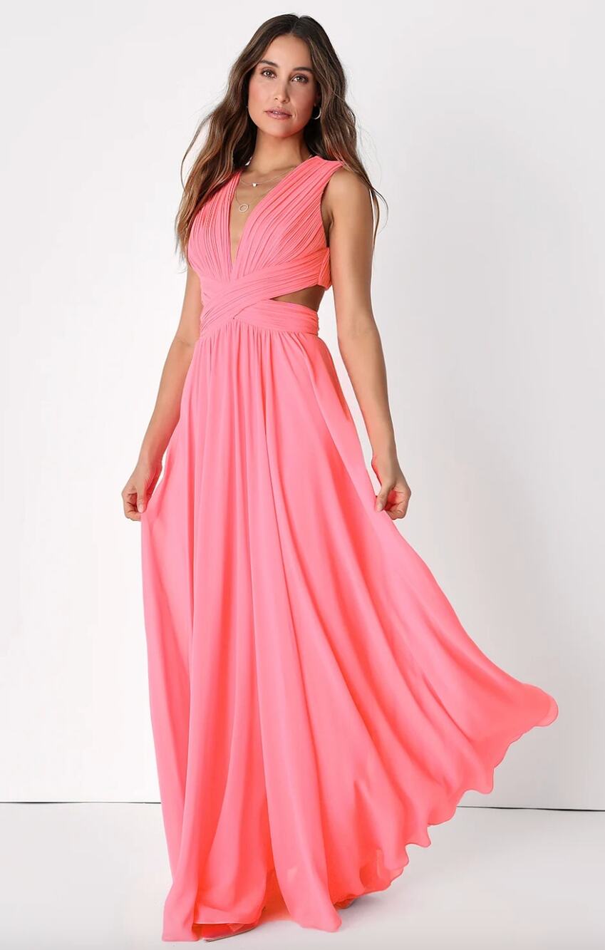 Lulus Vivid Imagination Neon Pink Cutout Maxi Dress Long Formal Chiffon XL NWT